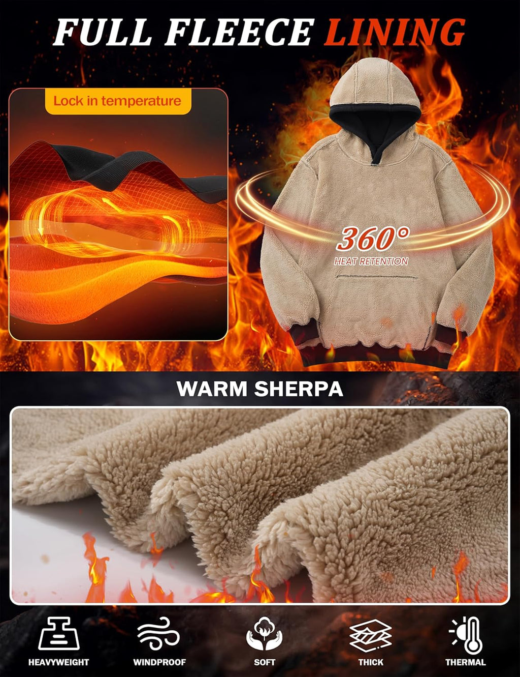 Men'S Heavy Hoodie Sherpa Fleece Lined Pullover Thick Winter Hooded Sweatshirt