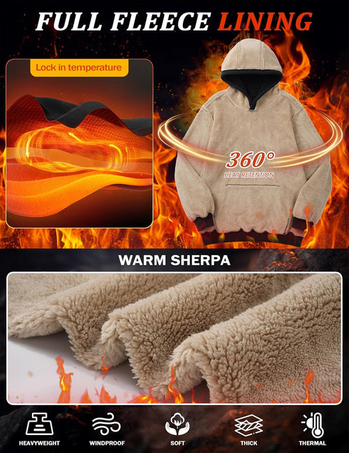 Men'S Heavy Hoodie Sherpa Fleece Lined Pullover Thick Winter Hooded Sweatshirt